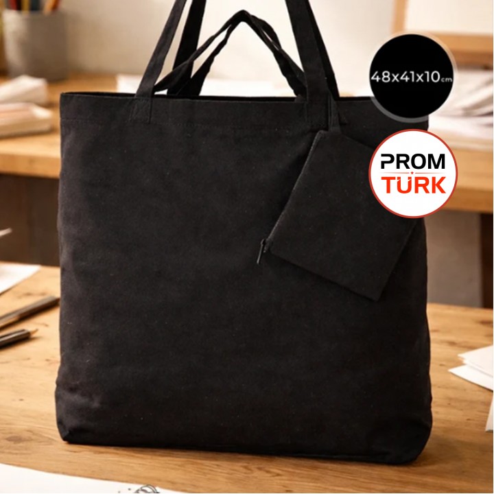 Toptan Siyah Katlanabilir Alışveriş Çantası 48x41x10 cm